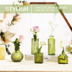 Mini Bud Vases Centerpieces for Tables,Clear Bud Vases for Flowers,Small Flower Vases Suitable for Birthday Party,Anniversary,Wedding Reception,Baby Shower (Green, 12PCS)