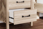 Signature Design by Ashley Battelle Mid-Century Modern Nightstand with Chevron Pattern, 2 Storage Drawers, Dark-Color Hardware, Wood, 24.5" High, Light Brown