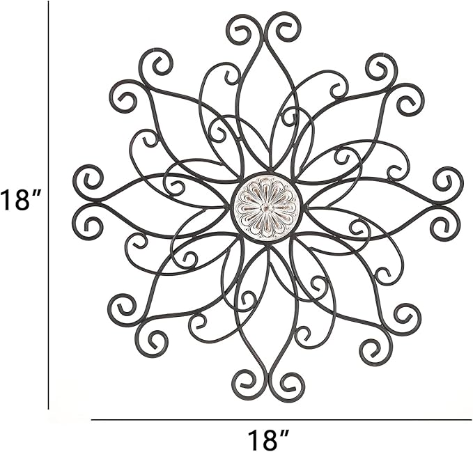 YiLifebes Metal Floral Wall Decor, 18”x18” Metal Flower Scroll Wall Art, Iron Wall Flowers Decoration Iron Floral Sculpture for Living Room Bedroom Bathroom Outdoor Garden, (Flower B)