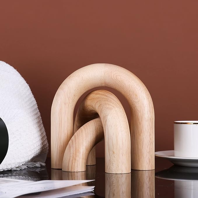 XMGZQ Wood Arch for Coffee Table Decor Items,Wood Statue and Sculpture Set 3,Japanese Neutral Home Decor Aesthetic,Living Room,Entryway,Bookshelf,Floating,Console,Boho Minimalist Objects