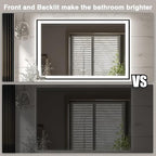 57x36 LED Light Mirror for Bathroom - Black Framed Mirror (Front and Backlit), Anti-Fog Bathroom Vanity Mirror, Stepless Dimmable Lighted Mirror, Tempered Glass, Memory (Horizontal/Vertical)
