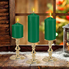 Pillar Candles 3 x 4, 6, and 8 inches, Large Handmade Candles Set of 3, Green Decorative Candles for Wedding, Home Decoration, Dinner, Church