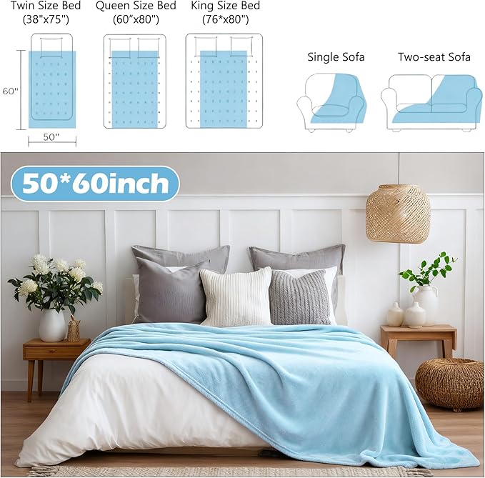Tinideya 6 Pcs Flannel Fleece Throw Blanket Bulk 50 x 60 Inch Soft Fleece Blanket Warm Throw Blankets Coral Blankets for Couch Sofa Home Wedding Gifts Season (Sky Blue)