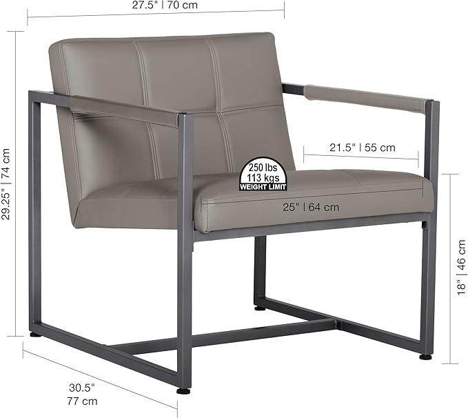 Camber Modern Accent Chair in Blended Leather, Pewter Gray/Mushroom