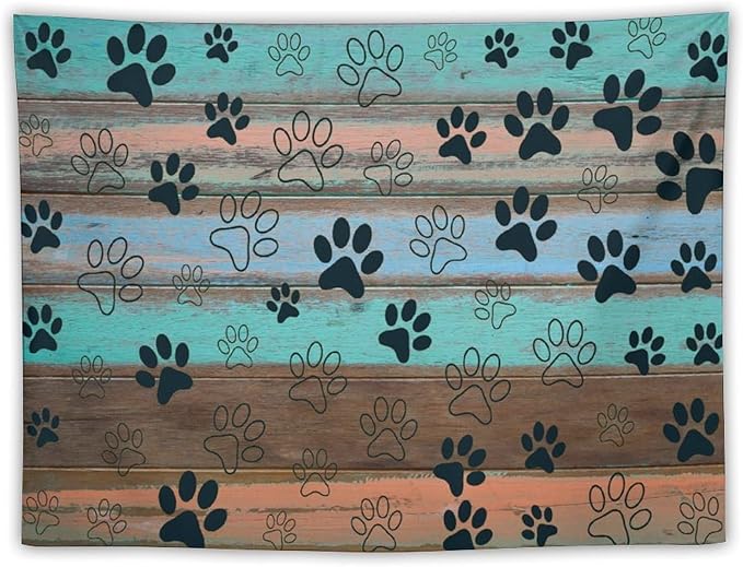 VUMIVI Dog Paw Print Tapestry Rustic Farmhouse Vintage Wood Paneling Home Decor Tapestry Wall Hanging for Living Room Bedroom Dorm Classroom Aesthetic Decor W40xL30in