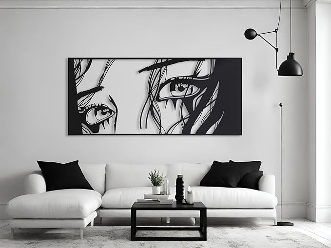 Vailla Wall Art Decor Minimalist Abstract Woman Eyes Wall Decoration Wooden Modern 3D Sculptures Line Drawing Art Decor Female Wall Hanging for Bedroom Kitchen Bathroom Living Room