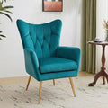 Modern Chic Mid-Century Velvet Accent Armchair for Living Room, Bedroom, or Home Office, Button-Tufted Wingback Design with Gold Flared Legs, Dark Teal