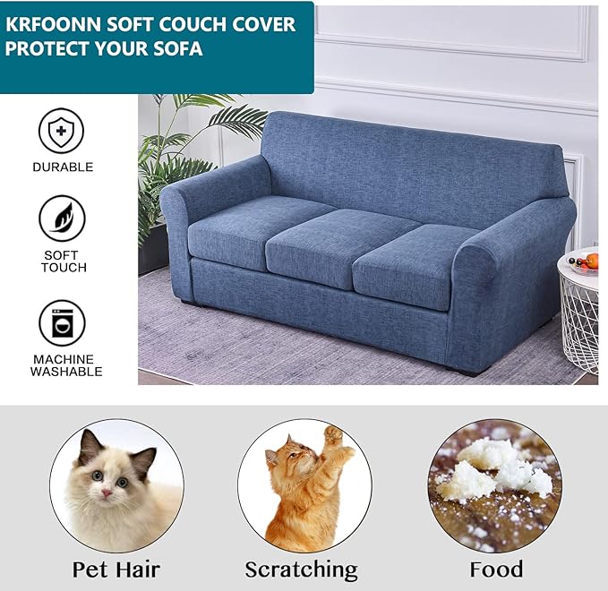 KRFOONN 4 Piece Printed Sofa Couch Cover for 3 Cushion Couches Stretch Sofa Slipcovers with 3 Separate Seat Cushion Covers Washable Furniture Protector with Elastic Bottom (Sofa, A1)