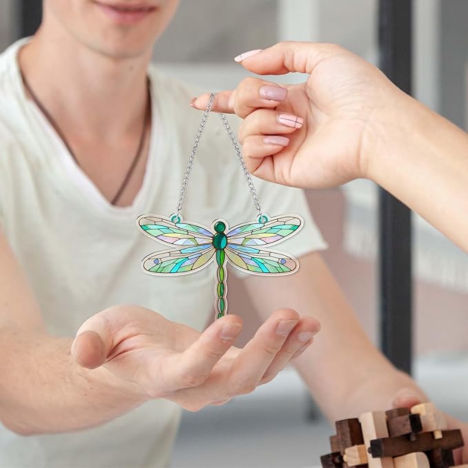 Dragonfly Gifts for Women, Acrylic Decor Dragonfly Hanging Ornaments for Christmas Tree, Blue Green Ornaments for Home Window & Car Decor