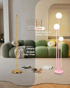 63IN 3-Light Dimmable Floor Lamp, Unique Candle Holder Style Pink Tall Standing Lamps with 3000K G9 Bulbs for Reading, Mid Century Modern Floor Lamp for Living Room Bedroom Office