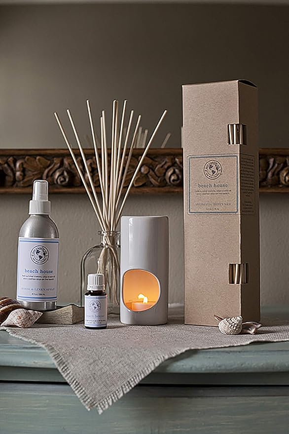 ECO CANDLE CO. Room & Linen Spray, White Tea & Ginger, 8 oz. - Scents Of White Tea, Spices, Citrus, Jasmine, & Ginger - Recycled Aluminum Bottle, No Propellents, Pump Top, All Natural Ingredients