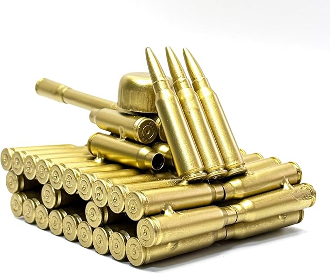 Bullet Shell Military Vehicle Sculptures - Handmade Tank, Airplane, Warship Metal Art Decor for Home, Office, Study Room for Men, Veterans (95 Tank)