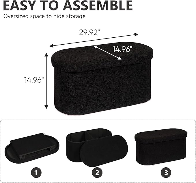 30 Inches Ottoman with Storage,Bedroom Bench with Storage, Ottoman Foot Rest for Living Room,30" L x 15" W x 15" H-Black