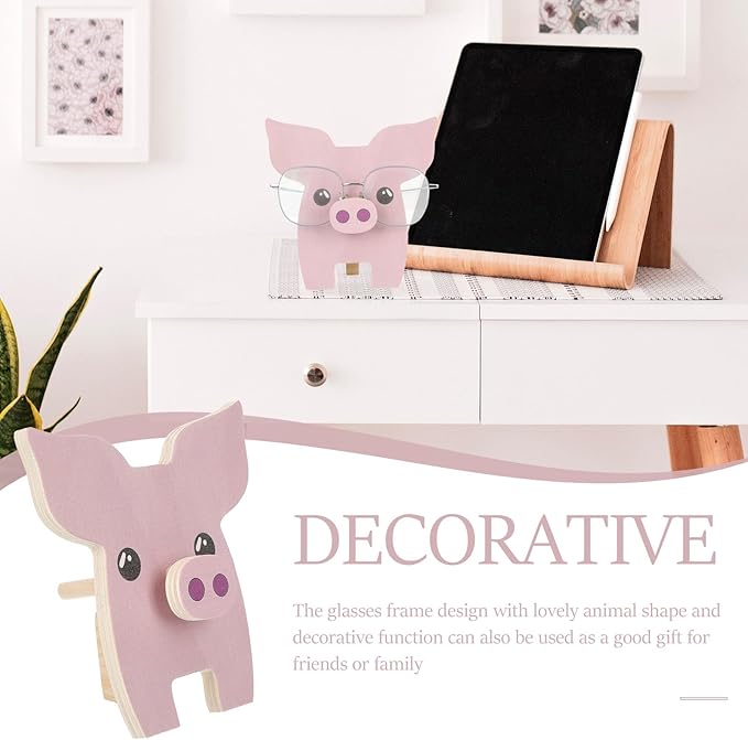 SAFIGLE Wooden Pig Figurine Eyeglasses Holder Glasses Organizer Stand Decorative Sunglasses Display Rack Desktop Eyewear Storage for Office and Home
