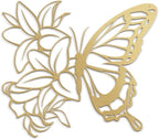 SIGNLEADER Metal Wall Art Decor Butterfly and Flowers Minimalist Modern Abstract Wall Sculpture Hangings Home Decoration for Living Room, Bedroom, Bathroom, Kitchen, Outdoor - 30" Gold