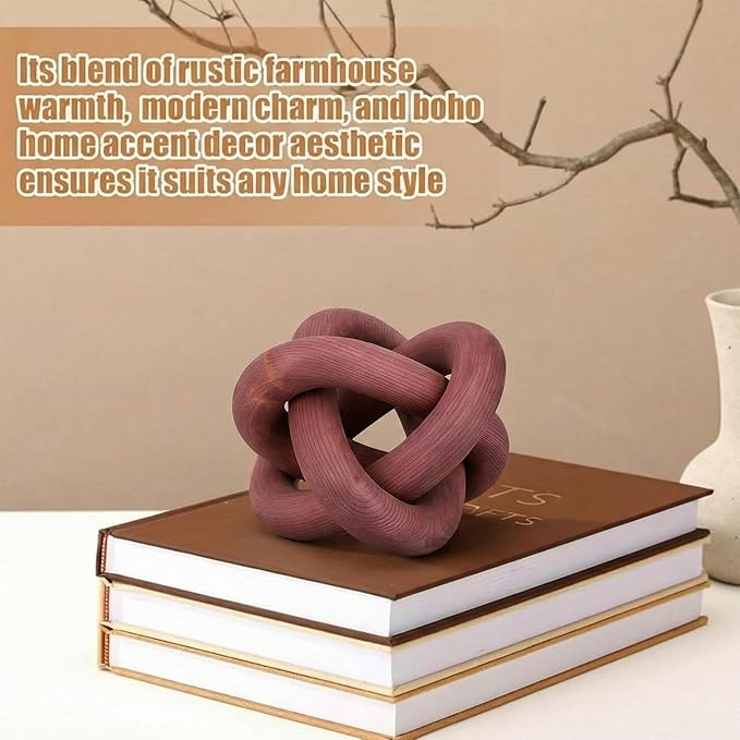 3 Link Wood Knot Decor Rustic Home Décor Accents Hand Carved Coffee Table Decoration, Boho Chain Link Decoration, Modern Shelf, Rustic Objects for Home Living Room Bedroom(Reddish-Brown)