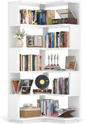 Armocity Corner Book Shelf - 6-Shelf Corner Bookshelf Etagere Bookcase with Baffle, Freestanding L Shaped Display Shelf Stand for Home Office, Living Room, Bedroom, Kitchen, White