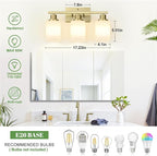 3-Light Bathroom Light Fixtures, Aged Brass Vanity Light with Milky White Shades, Bathroom Lighting Fixtures Over Mirror, Modern Bathroom Wall Lamp for Mirror Living Room Cabinet Bedroom