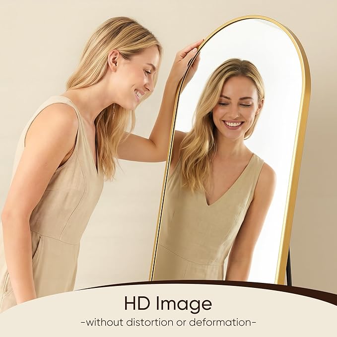 Antok Full Length Mirror, 59"x18" Floor Mirror, Arched Floor Standing Freestanding Arch Full Body Mirrors with Stand for Bedroom, Hanging Mounted for Living Room Cloakroom,Gold