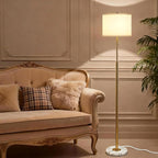 Modern Floor Lamp for Living Room with White Shade, Pull Chain Switch, 66" Tall Industrial Floor Lamps Reading with Marble Base for Bedroom Office (9W LED Bulb Included) -Gold