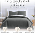 Southshore Fine Living, Inc. Twin Summer Quilts Set, Quilted Grey Bedspread Twin/XL Quilts with Matching Pillow Sham, Soft Microfiber, Lightweight Quilt Coverlet Set, Easy Care, Slate Grey