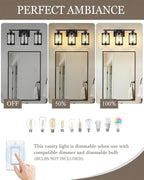 3-Light Black Bathroom Light Fixtures, 21 Inch Modern Bathroom Vanity Lighting Fixtures Over Mirror with Clear Glass and Metal Cage Wall Sconce Lights for Bath, E26, OS-3014BK-3W
