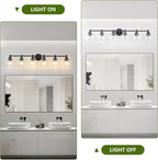 6-Light Bathroom Light Fixture Black Vanity Lights Over Mirror Modern Wall Sconce Farmhouse Vintage Bathroom Vanity Lighting with Glass Shade for Bedroom Hallway Cabinet Bathroom