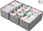 Small Foldable Fabric Drawer Organizer 3-Pack - 11“ Breathable Closet & Dresser Storage Bins for Socks, Underwear, Bras & Baby Clothes, Gray