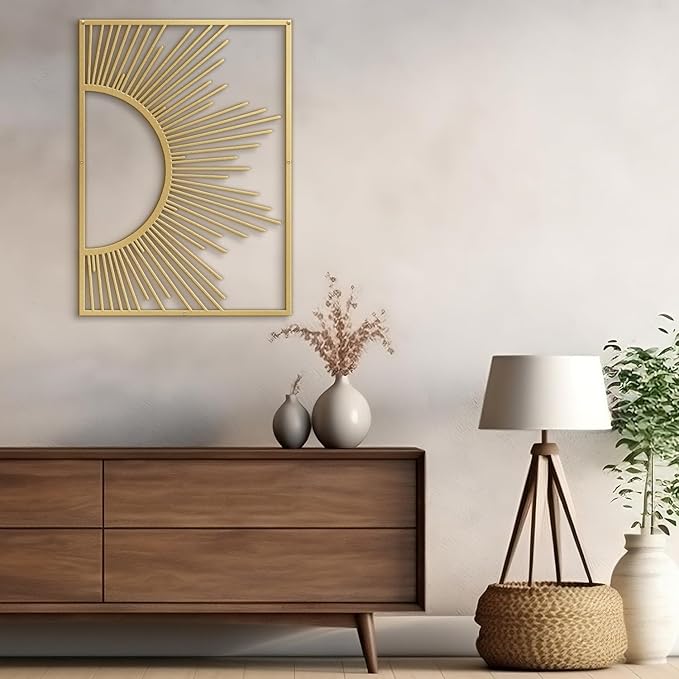 SIGNLEADER Metal Wall Art Decor Shining Sun Minimalist Modern Abstract Wall Sculpture Hangings Home Decoration for Living Room, Bedroom, Bathroom, Kitchen, Outdoor - 36" Gold