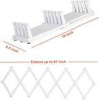 Dseap Accordian Wall Hanger: 16” High Wooden Wall Expandable Coat Rack, Hat Rack Holder, Accordion Hook for Baseball Caps, Coats, Mugs, 16 Peg Hooks, White