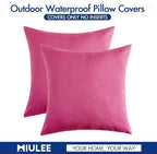 MIULEE Pack of 2 Decorative Outdoor Solid Waterproof Throw Pillow Covers Faux Linen Garden Farmhouse Cushion Cases for Patio Tent Balcony Couch Sofa 20x20 Inch Hot Pink