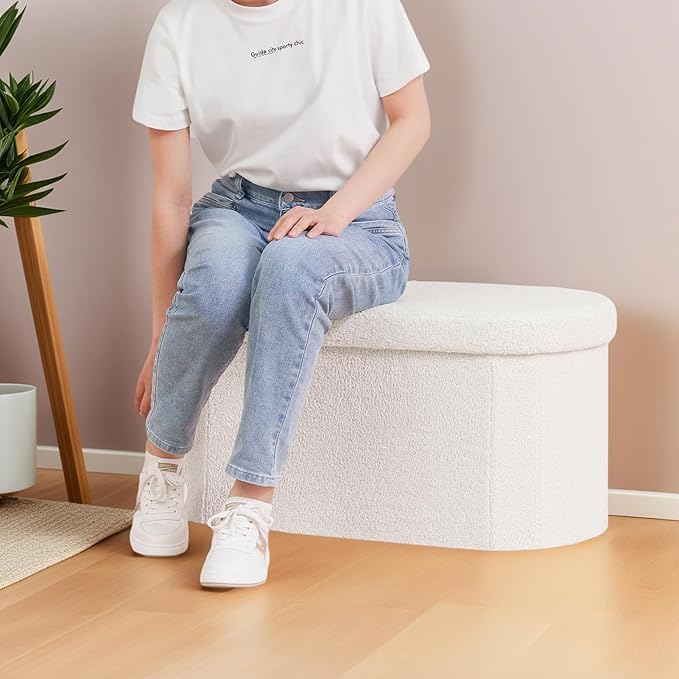 30 Inches Ottoman with Storage,Bedroom Bench with Storage, Ottoman Foot Rest for Living Room,30" L x 15" W x 15" H-White