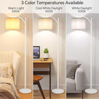 SUNMORY Arc Floor Lamp, Modern Floor Lamp with 9W 3 Color Temperatures Bulb, Metal Standing Lamps with Adjustable Hanging Lampshade, Tall Floor Lamps for Living Room, Bedroom, Office (White)