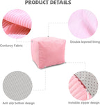 Sexysamba Square Corduroy Pouf Cover Only, 20"x 16" Unstuffed Decorative Ottoman Foot Stool Rest, Washable Storage Bean Bag Chair Floor Pouf Covers for Living Room Bedroom, Pink