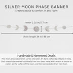 BASE ROOTS Moon Phase Wall Decor, Silver Wall Art for Bedroom, Bohemian and Astrology, Witchy Aesthetic 34" 7 Phases Metal Moon Wall Banner, Celestial Decoration, Gift for Women & Kids