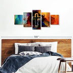 Elephant Stock Colorful Cross Wall Art Multi Piece Canvas - 5 Panel Christian Pictures Decor - Digital Design Canvas Print - Christian Wall Decor - 80" X 36"