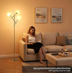 Fiqevs Globe Floor Lamp with 3 Adjustable Glass Ball Lampshade, Gold Mid Modern Standing Lamp Bulbs Included, Sputnik Tree Tall Pole Lamp for Living Room, Bedroom - Antique Brass