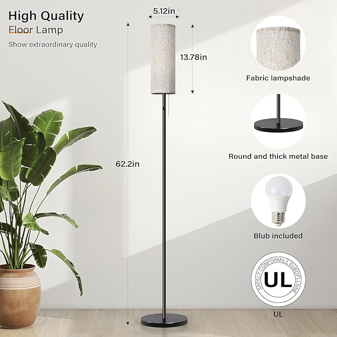Cordless Floor Lamp for Living Room, with 3 Color Temperature and Pull Cord Switch, Farmhouse Floor lamp 8000mAh Battery Operated Portable Rechargeable Tall Modern Standing Light for Bedroom