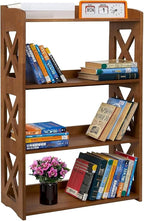 Brown Bookcase by Natural Wood, 4 Tier Bookshelf, Small Book Shelves Freestanding Display Storage Shelves. Open Bookshelf for Bedroom, Living Room and Office (Brown, 4 Tier)