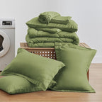 Love's cabin Queen Comforter Set Olive Green, 7 Pieces Queen Bed in a Bag, All Season Bedding Sets with 1 Comforter, 1 Flat Sheet, 1 Fitted Sheet, 2 Pillowcase and 2 Pillow Sham