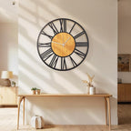 24'' Extra Large Farmhouse Wall Clock, Vintage Wall Clock with Metal Frame for Living Room, Dining Room, Bedroom, Office Decor. (Wooden Centre)