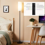 Ambimall 64'' Floor Lamps for Living Room with Remote Control and RGB + Stepless Dimmable Colors Temperature & Brightness, 9W Smart Bulb Included(White Shade & Black Pole)