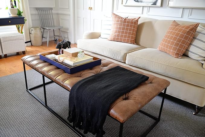 Homepop Home Decor | Large Upholstered Bench | Bench Ottoman with Storage for Living Room & Bedroom | Decorative Home Furniture (Light Brown PU Leather)