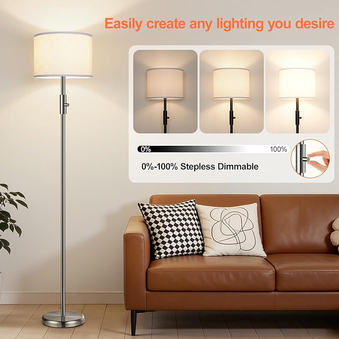 Floor Lamp Simple Design with White Shade, Small Tall Lamps for Living Room Bedroom Office Dining Room Kitchen, Sliver Pole Lamp-Sliver