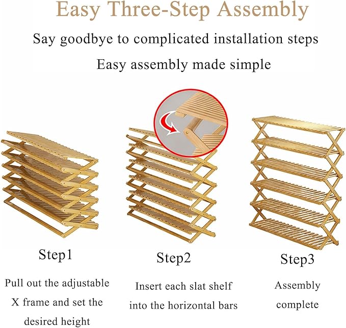 The 9-Tier No-Assembly Bamboo Rack, 2026 Upgraded Foldable 9 Tier Bamboo Corner Shoe Rack, Space-Saving Organizer for Shoes, No Assembly Narrow Shoe Shelf for Entryway Closet Dorm (Yellow, 5 Layers)