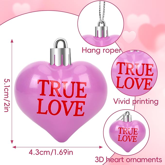 JULMELON Valentine's Day Conversation Hearts Candy Ornaments, 24 Pcs Colorful Heart Decorations for Tree Home Party Holiday Wedding and Party Decoration