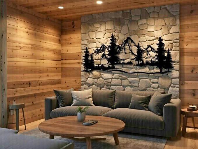 Vailla Mountain Art Large Mountains Wall Decor Wood Wall Art 3D Wall Hanging Home Decoration Nature 3D Textured Sculptures Mountain Rivers Decorative Painting Suitable For Living Room Bedroom Office