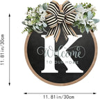 Circular Surname Front Door Welcome Sign - 26 Letter House Wreath, Front Porch Decorations, Year-Round Home Decor (K)