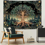 Leofanger Tree of Life Tapestry Psychedelic Mystic Floral Tapestry Vintage Plant Flower Wall Tapestries Aesthetic Tree Tapestries Wall Hanging for Home Decor(59.1"x78.7")