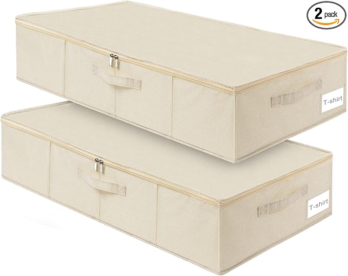 punemi Underbed Wedding Dress Storage Box, Wedding Dress Preservation Keepsake Trunk with Sturdy Zipper and Handles, Large Clothes Storage for Blankets, Pillows, Comforters & Quilts, Beige